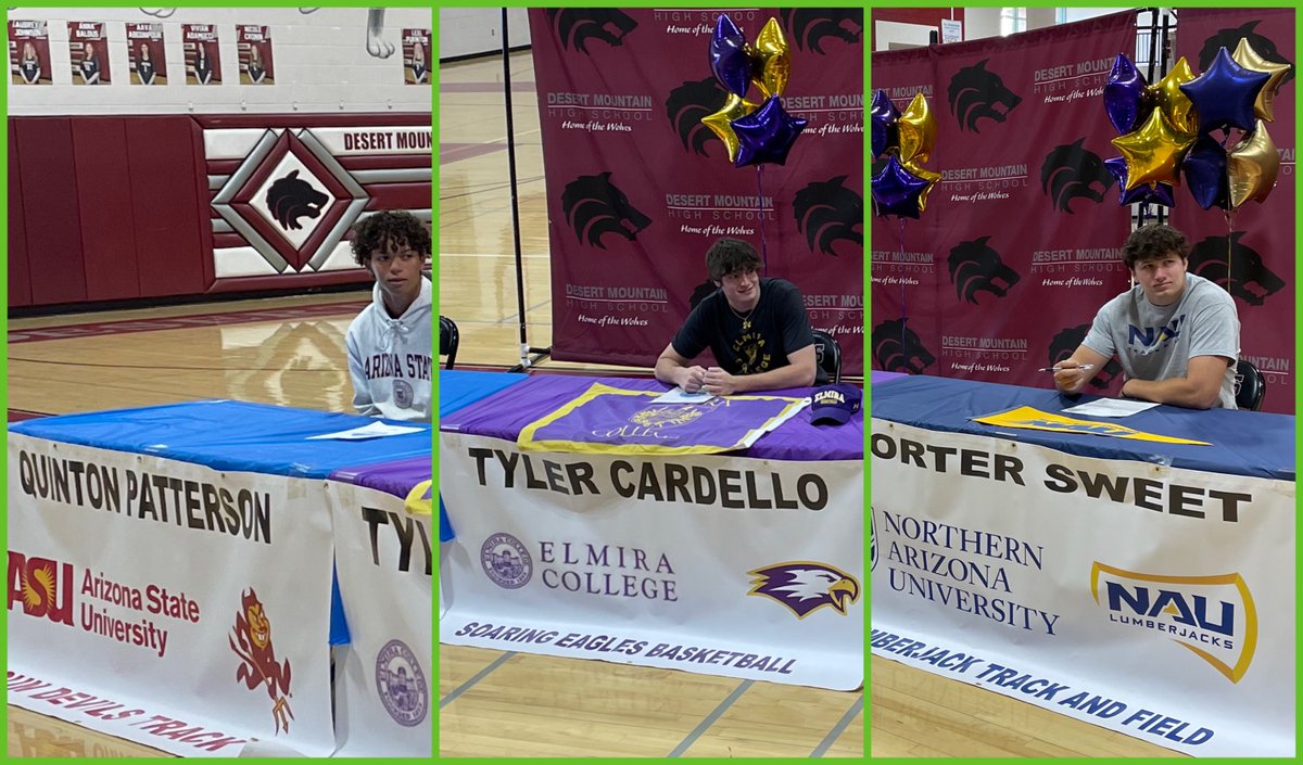 DMHSSUSD's tweet photo. Three amazing Wolves Sign for College!
Quinten for Track at ASU
Tyler for Basketball at Elmira
Porter for Track and Field at NAU https://t.co/Ra1vMAfN33