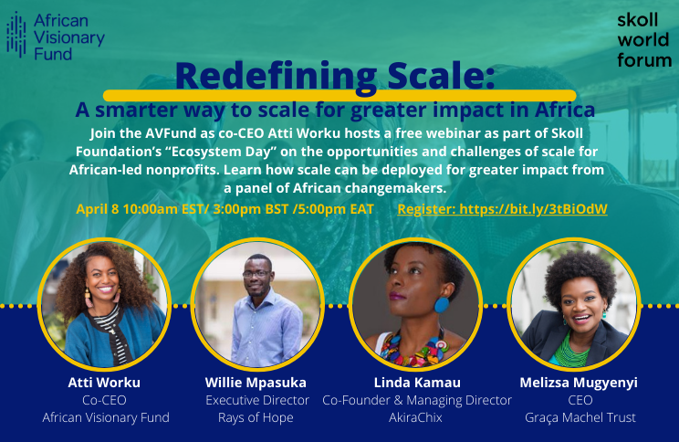 African_Collab's tweet photo. Happy #EcosystemDay!
T-minus 1️⃣ hour before we kick off our 1st event of 2022! Want to learn more about scale & its opportunities & challenges in #philanrthopy? Register before it's too late: https://t.co/tsxoVuHUnq
#FaceForward #SkollWF #systemschange #proximitymatters https://t.co/8InLZXn0R8