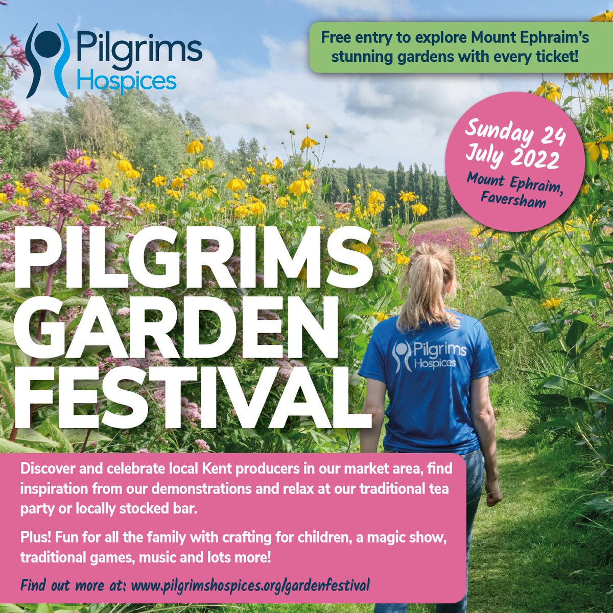 The Pilgrims Garden Festival is back! Join us on 24th July at Mount Ephraim Gardens #Faversham for a fun family day out. 💐🌺🌼
🥂Food, drink &amp; plant producers
🛍️Crafters &amp; independent traders 
🪄 Magic &amp; face painting 
🍰BBQ, bar &amp; tea party 
Tickets: bit.ly/3vamtPI