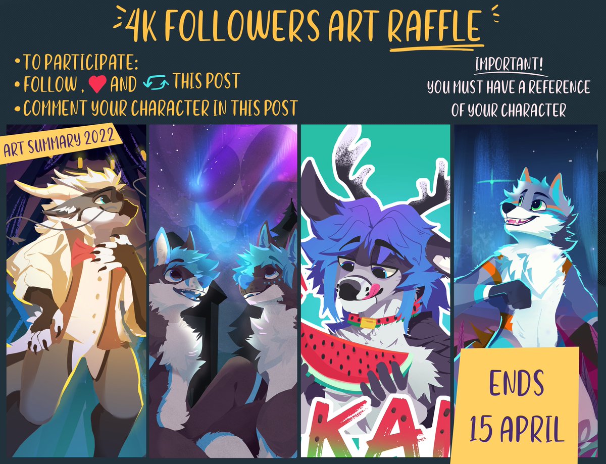 Scraw's 4000 Followers Raffle!
Only 2 chances to win!
1st Price: Fullbody (No BG)
2nd Price: A badge
To participate: 
-Follow, ❤️ and 🔁this post
-Comment your character here
-Please you must have a reference sheet to participate
Ends 15 April!