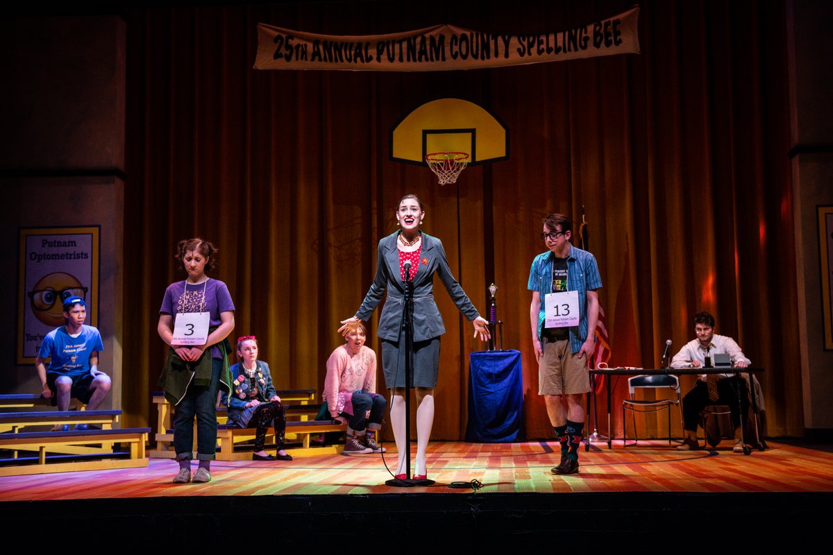 EMUTheatre's tweet photo. "The 25th Annual Putnam County Spelling Bee" is back, friends! We're so excited to start our final weekend of shows, check out some photos courtesy of Randy Mascharka. You don't want to miss this magnificent musical! #EMUTheatre #SpellingBee #SecondWeekend #Musical #ThankYouBack https://t.co/25CmYZNxKK