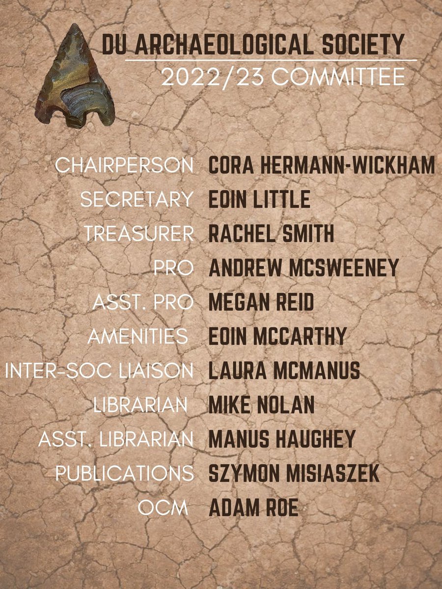 DUArchSoc's tweet photo. 🥁drumroll please…

Announcing the 2022/2023 DU Archaeological Society Committee 🥳

And, a huge thank you to everyone who came along to our AGM last night 🤩 https://t.co/VD0oWQw9Gs