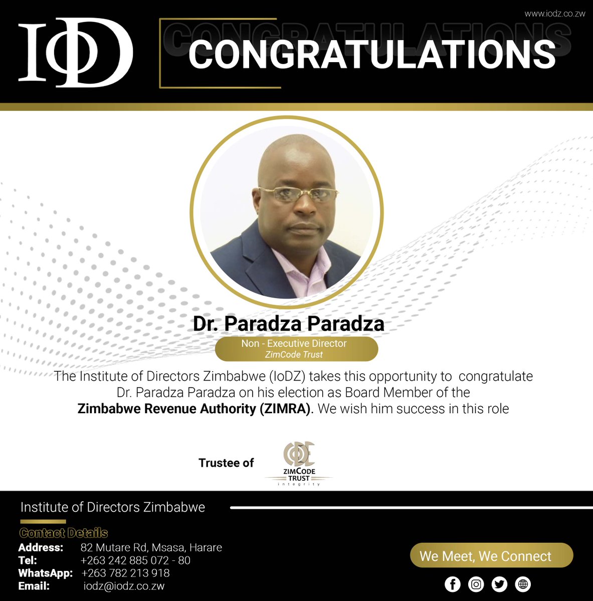 Congratulations Dr. Paradza Paradza 
@ZimCode Trust 
#congatulations #makoroko #wemeetweconnect