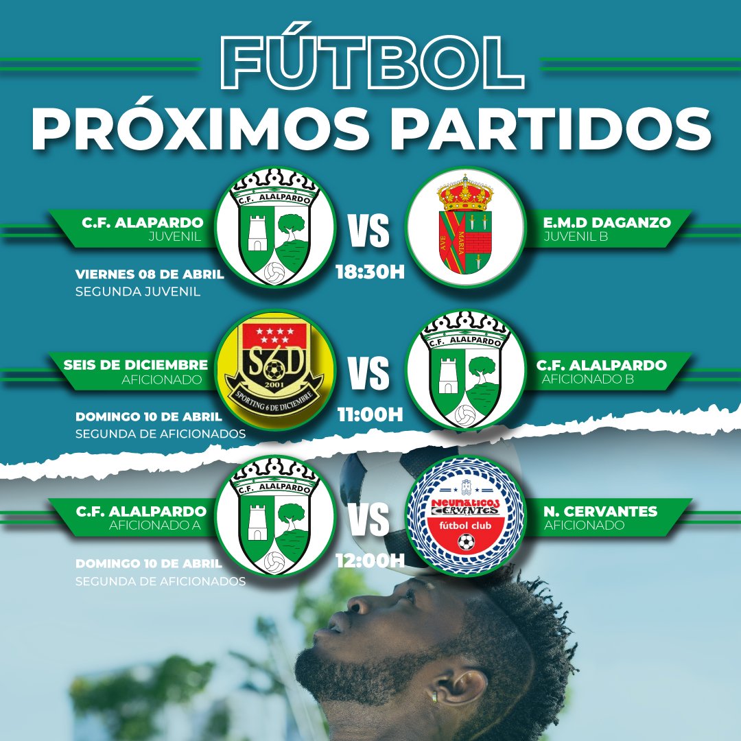 Este fin de semana, ya adentrados en las vacaciones de semana santa, únicamente se jugaran estos tres partidos, ¡pero qué partidos! ⚽😎

#cfalalpardo #obligaciónporaprenderilusiónporganar