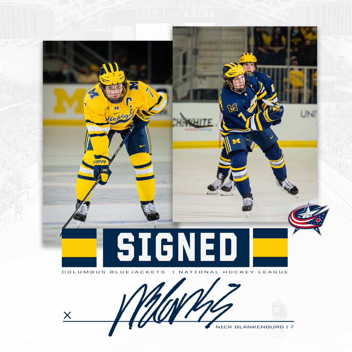 Congratulations Nick Blankenburg who signs a one-year contract with the <a href="/BlueJacketsNHL/">Columbus Blue Jackets</a> 

#GoBlue〽️ ➡️ #ProBlue