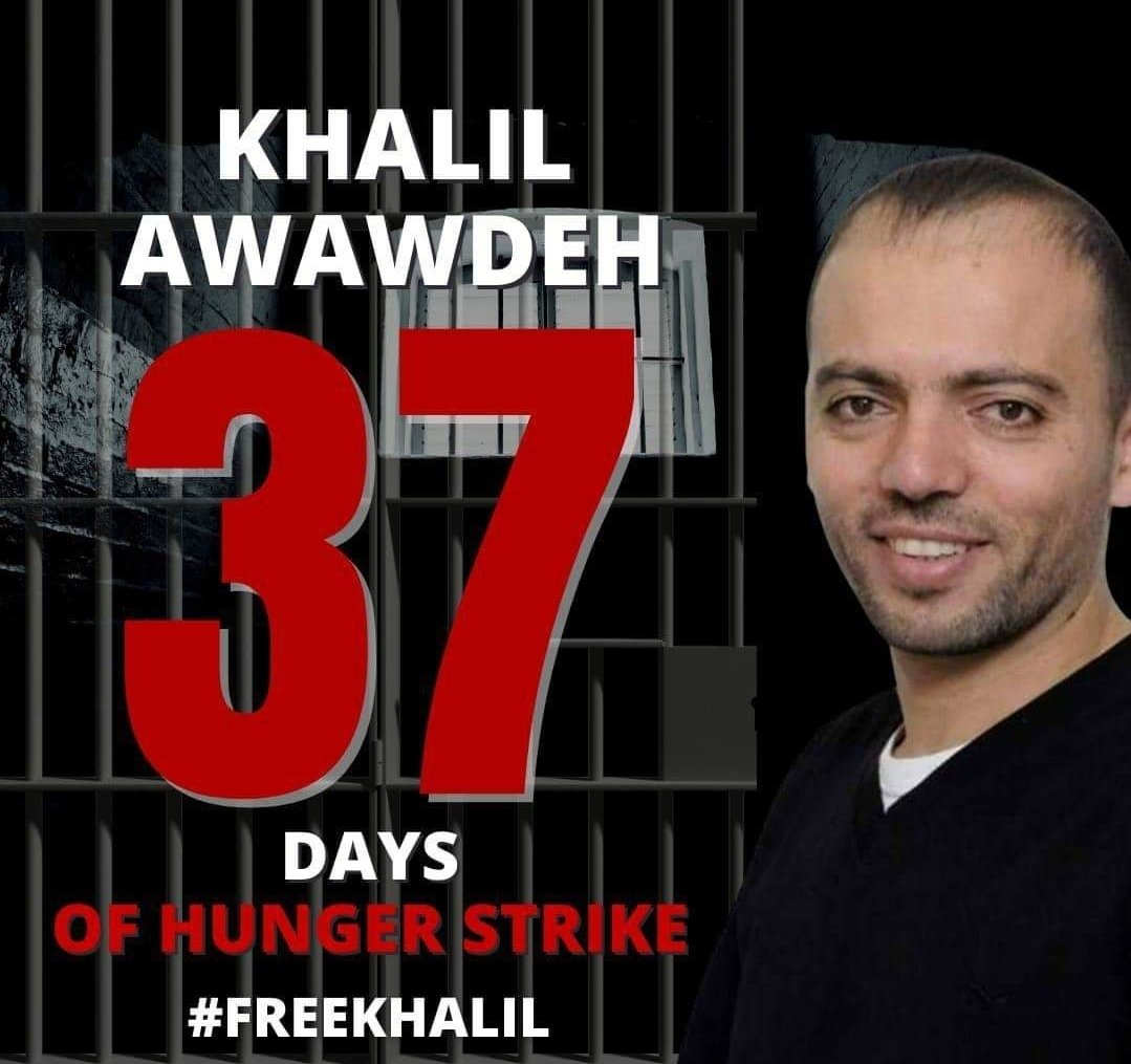 JaneLarge11's tweet photo. Khalil is  on hunger strike to protest his arbitrary administrative detention by Israeli occupation authorities in prison miauthorities imprisonment without charges trial or even seeing the supposed evidence being used to justify her detainment. #FreeKhalil https://t.co/7wUlXR2BE5