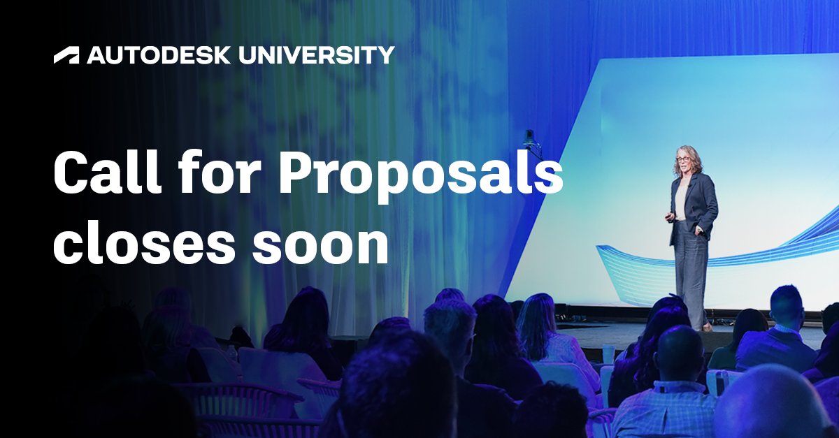 ADSK_Construct's tweet image. Less than a week is left to submit your proposal to speak at #AU2022!
Don't miss the opportunity to share your expertise with the AU community and establish yourself as a leader in your field.

The call for proposals ends on April 15. 

Submit here: autode.sk/3CLRBbx
