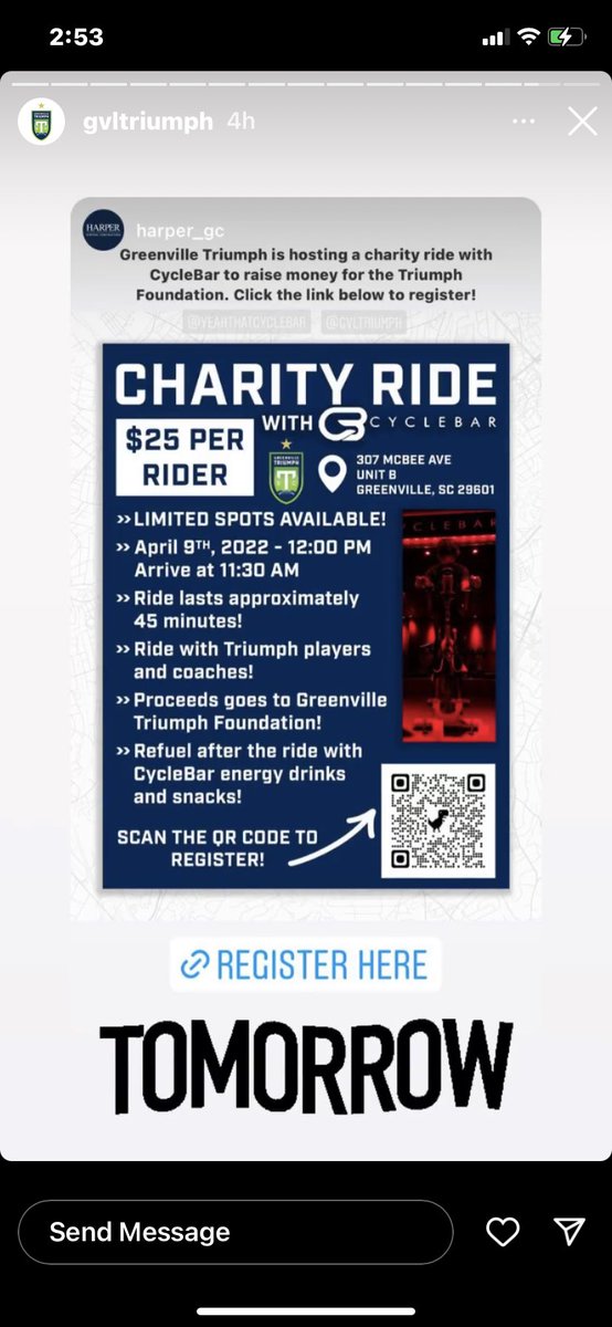 Join us tomorrow ⁦<a href="/Greenville_CB/">CycleBar Greenville</a>⁩ ⁦<a href="/GVLTriumph/">Greenville Triumph SC</a>⁩