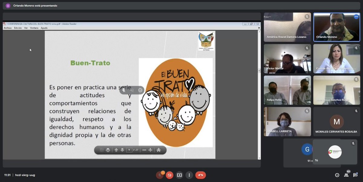 PlaneacionHgo's tweet photo. En el marco del #DíaPorLaIntegridad, se realizó la videoconferencia “Cultura del buen trato”, impartida por el Psicólogo Orlando Moreno Vargas, facilitador en la Dirección de Educación y Formación con Perspectiva de Género en @mujerhidalgo. https://t.co/ElEF3L1pam