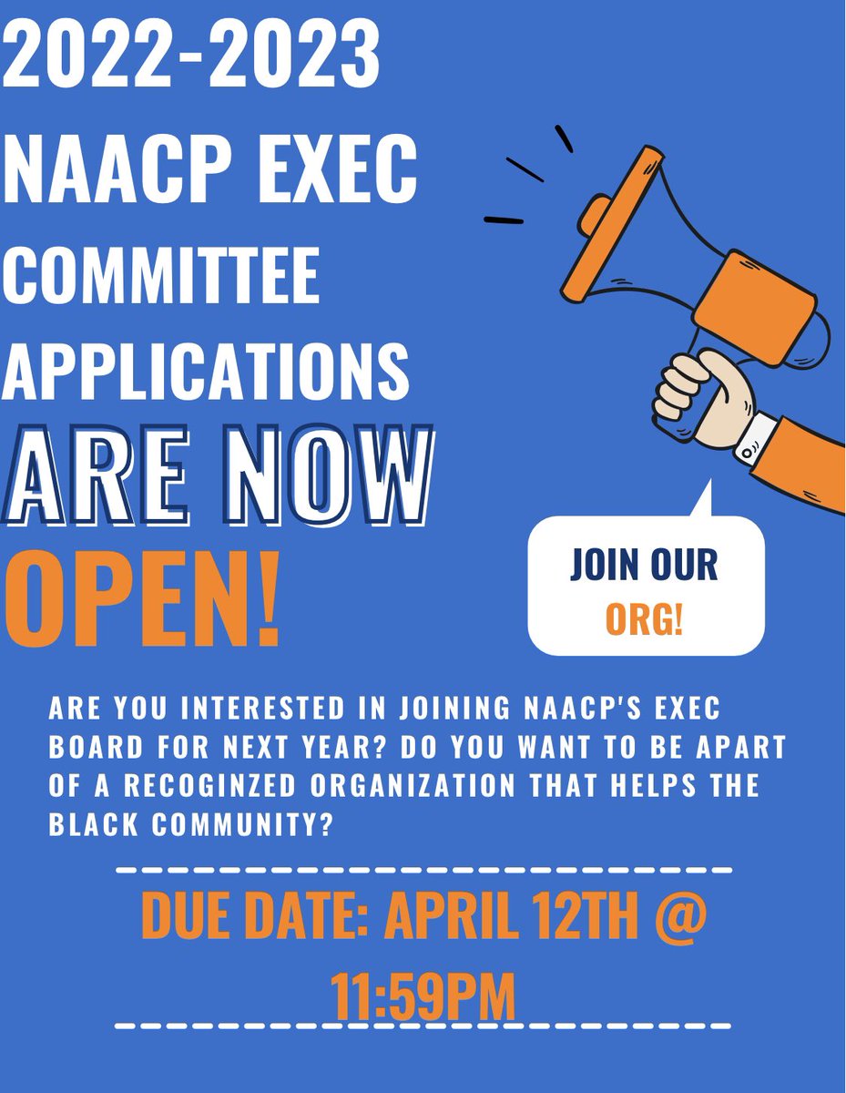 utexasnaacp's tweet photo. 2022-23 NAACP Exec Committee applications are now open! Do you want to be apart of a team dedicated to helping UT’s Black community? There are many positions up for grabs, the link is attached below! DEADLINE: April 12th @ 11:59pm 🧡🤟🏾

#ut22 #ut23 #ut24 #ut25 https://t.co/i4pveRJRWn