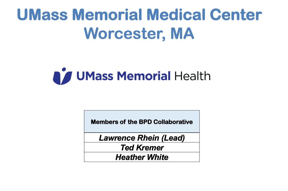 The_BPD_Collab's tweet photo. Today we highlight UMass Memorial Health, a member of the #BPDCollab, led by Dr. Larry Rhein: https://t.co/Sp8SWCjwfR
@umassmemorial #nicutwitter https://t.co/J6txlLzgSw