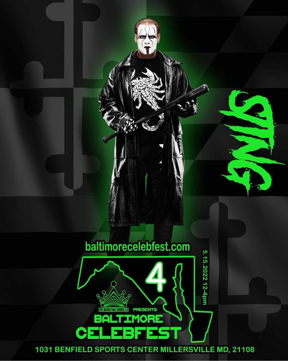 SportsIpo's tweet photo. The LEGENDS are coming to @BaltCelebfest !! Come out on May 15th 12-4pm @Sting @MATTHARDYBRAND @JEFFHARDYBRAND @RealBillyGunn @BrianRDJames and @JakeSnakeDDT will be meeting and greeting!! @AEW @WWE #Baltimore @SportsIpo bringing a star studded line up https://t.co/EBJwNdyNUn https://t.co/qKhDbcxnnz