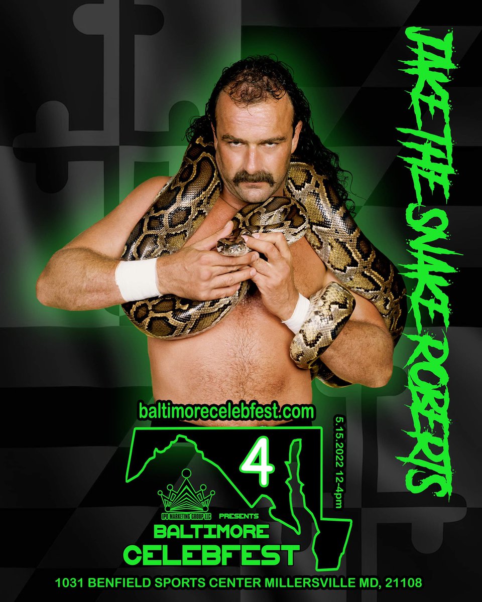The LEGENDS are coming to <a href="/BaltCelebfest/">BaltimoreCelebfest</a> !! Come out on May 15th 12-4pm <a href="/Sting/">Sting</a> <a href="/MATTHARDYBRAND/">MATT HARDY</a> <a href="/JEFFHARDYBRAND/">#BrotherNero DELETED</a> <a href="/RealBillyGunn/">Kip Sopp</a> <a href="/BrianRDJames/">Brian G. James</a> and <a href="/JakeSnakeDDT/">Jake “The Snake” Roberts</a> will be meeting and greeting!! <a href="/AEW/">All Elite Wrestling</a> <a href="/WWE/">WWE</a> #Baltimore <a href="/SportsIpo/">IPO Marketing Group LLC</a> bringing a star studded line up baltimorecelebfest.com