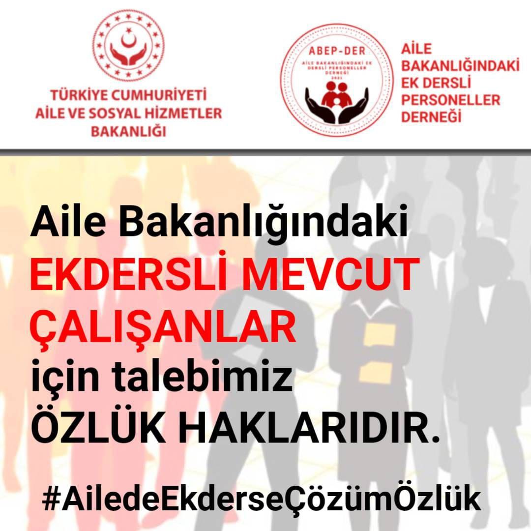 @ABEPDERNEK <a href="/RTErdogan/">Recep Tayyip Erdoğan</a> <a href="/deryayanikashb/">Derya Yanık</a> #ASHBEkderseÖzlükŞart
Syn cumhurbaşkanım Syn bakanım bizler sadece iş güvencesi ve özlük haklarımızı istiyoruz İNSANİ olan bütün haklardan mahrumuz ölüm izni dahi yok Aile Bakanlığında çalışan Ekdersli personellere özlük haklarının verilmesi elzemdir
<a href="/RTErdogan/">Recep Tayyip Erdoğan</a> <a href="/deryayanikashb/">Derya Yanık</a>