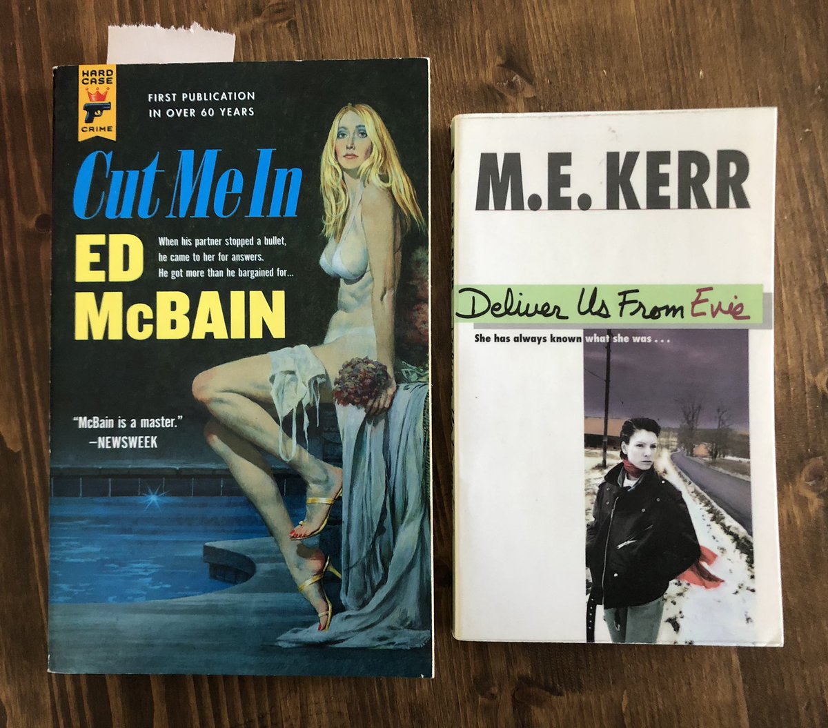 MuchAdoAboutNil's tweet photo. Found these over lunch. The #McBain is a rebuy (lost my copy over the years). Really excited about the Kerr. I know nothing about the story, but I love #MarijaneMeakerโs writing (especially the old #VinPacker stuff). Will probably jump into that one after my current read. https://t.co/smAJqltbMk