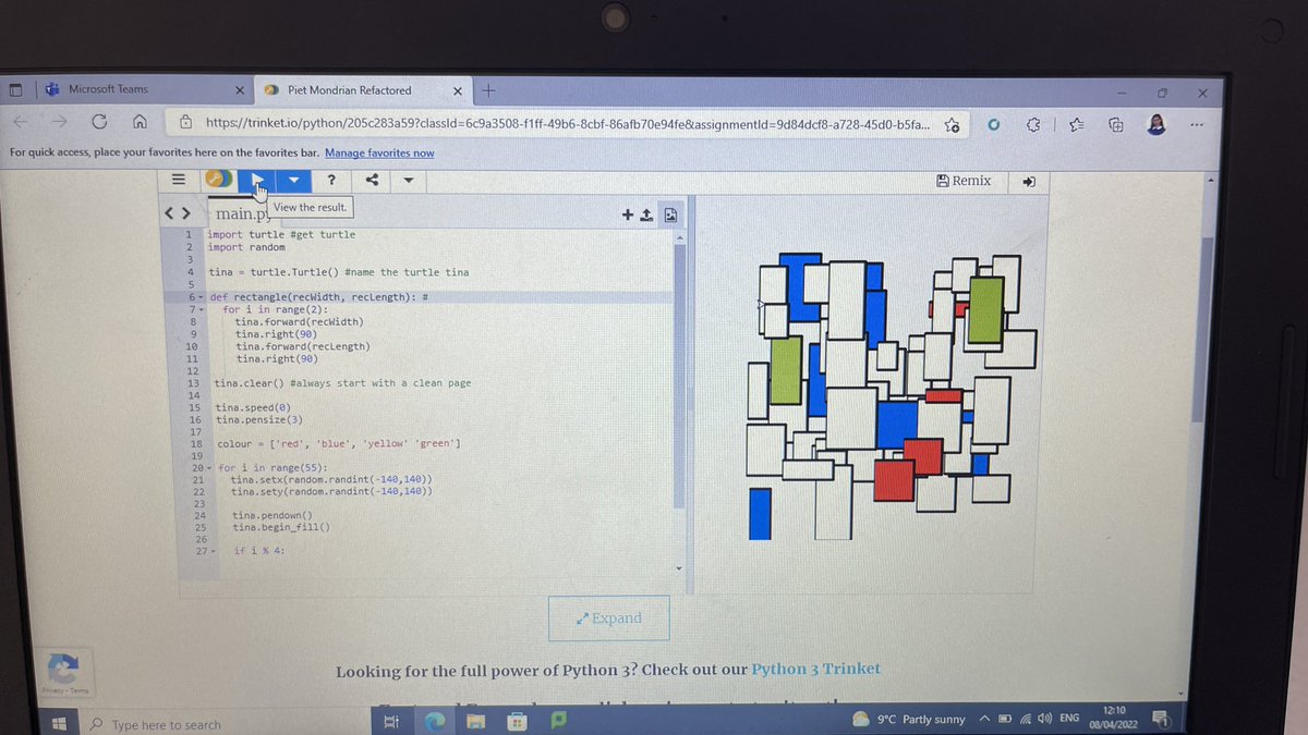 Year6SRPS's tweet photo. Our final computing lesson looked at the work of Piet Mondrian for inspiration. We used the random algorithm to make a mixture of size, shape and colour images. Very cool indeed! @SalisburyRdPrim @CiaraEMoran @emjbenton @learningatceo @kapowprimary https://t.co/qjxj1xqs7E