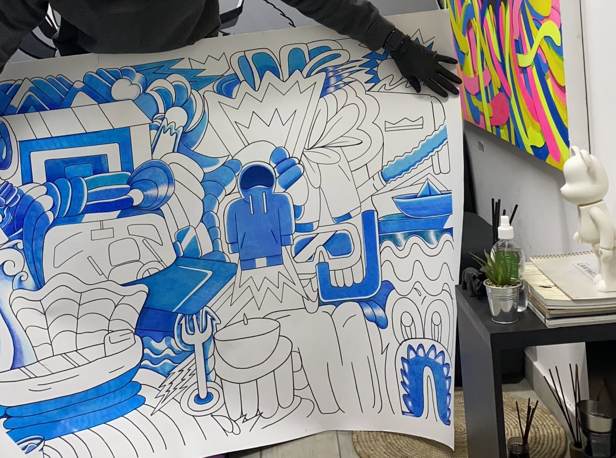 Lawyartist's tweet image. Feeling the blues at #StudioL 🌊