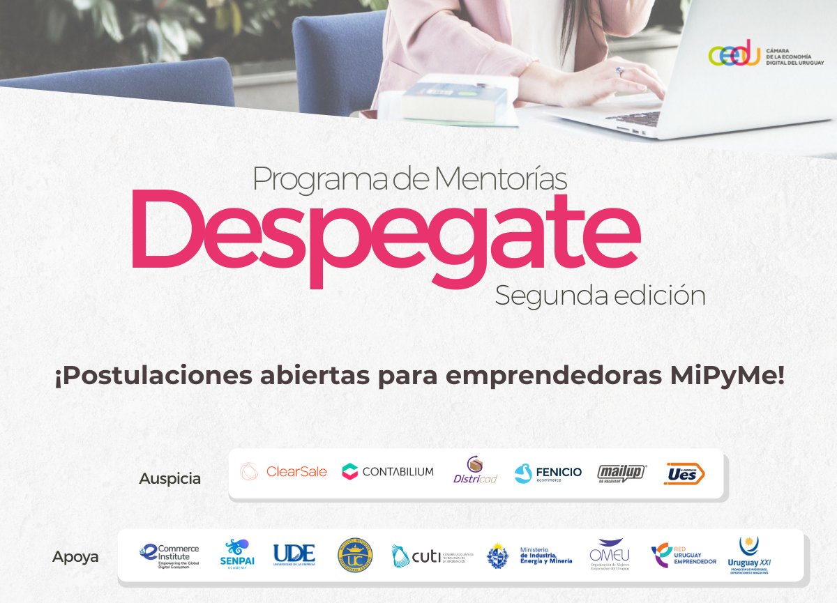 CutiUy's tweet photo. ¡Vuelve el Programa #Despegate! 👉🏼 Llega la segunda edición del programa de mentorías de mujeres para mujeres 💪🏼
¿Sos emprendedora y te interesa potenciar tu emprendimiento en el mundo digital? 🗣️ Postulate: 🔗 https://t.co/K2OBdeNIVO

Más información en https://t.co/pOiIYSe2Ba https://t.co/U1mZpJp9Tu