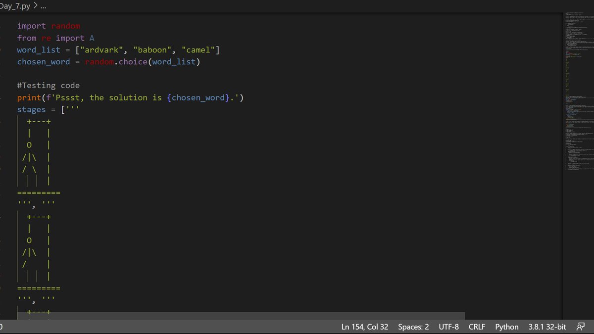 30d100aa533b4fa's tweet photo. Day 106
Making word guessing (Hangman) game continued
@scaler_official
@interview_bit
#scalerdiscord #scaler #everycode https://t.co/bQjLMrHRhc
