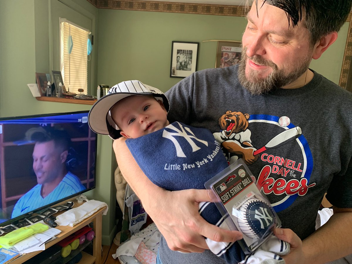AMassa21's tweet photo. Celebrating Stanton’s game tying HR on opening day #PinstripePride https://t.co/1ax8hCfOXF