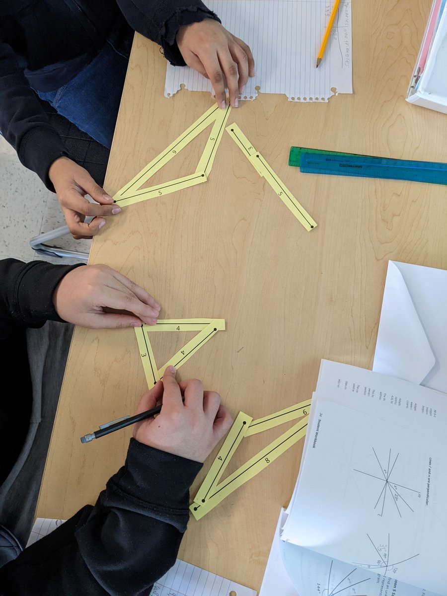 TracyGroark's tweet photo. Students investigate possible side lengths of triangles. I enjoyed the discussion about why certain combinations cannot work. @D59Grove #ccsd59learns https://t.co/KAuXpx05kV