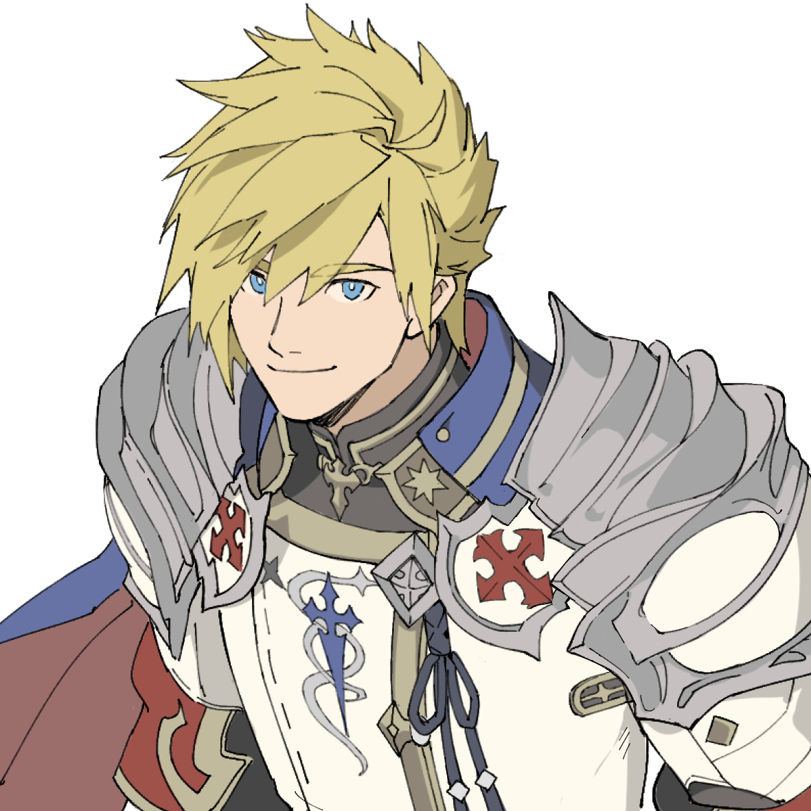 1boy blonde hair male focus solo blue eyes shoulder armor armor  illustration images