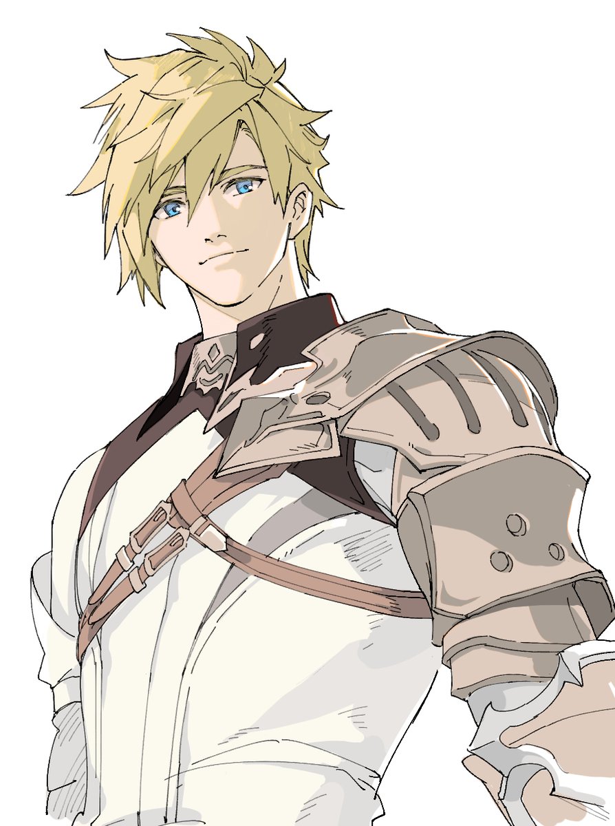 1boy blonde hair male focus solo blue eyes shoulder armor armor  illustration images