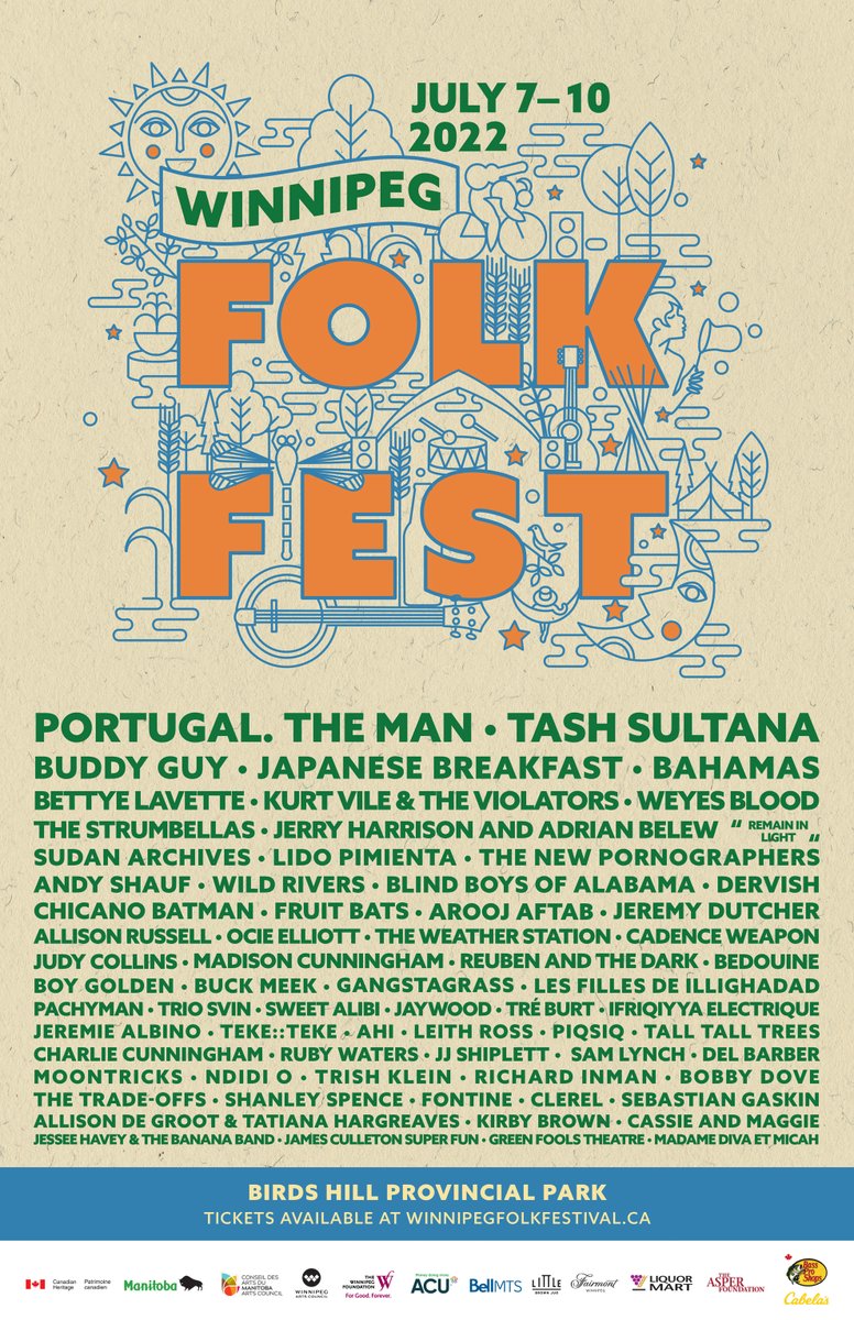 Winnipegfolk's tweet photo. The 2022 Winnipeg Folk Festival lineup is HERE! 🙌

Discover the full 2022 lineup: https://t.co/mkWcYarDBo

Tickets on sale NOW online through @frontgatetix: https://t.co/5lCdB7rOBH https://t.co/wq9w1vBUpN