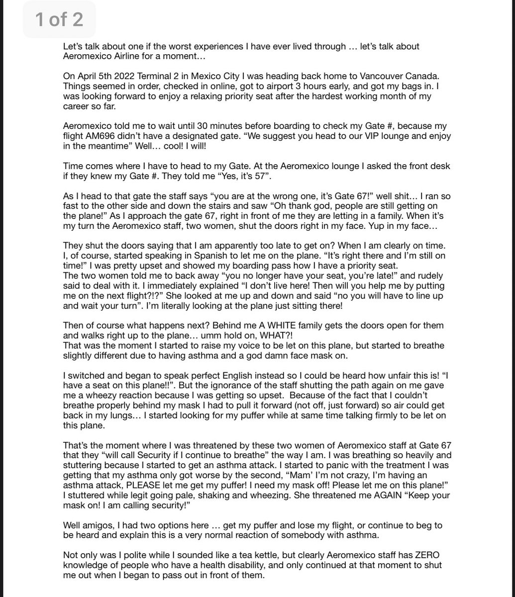 HorrorGuerrero's tweet photo. Dear @Aeromexico, I’ve never felt so insulted &amp; belittled in my entire life.

“It’s clear #Aeromexico staff has ZERO knowledge of people who have a health disability…”

It’s been 3 days since. Plus still waiting for you to have empathy on the matter and reply my email.

Gracias https://t.co/mnusuzASdH