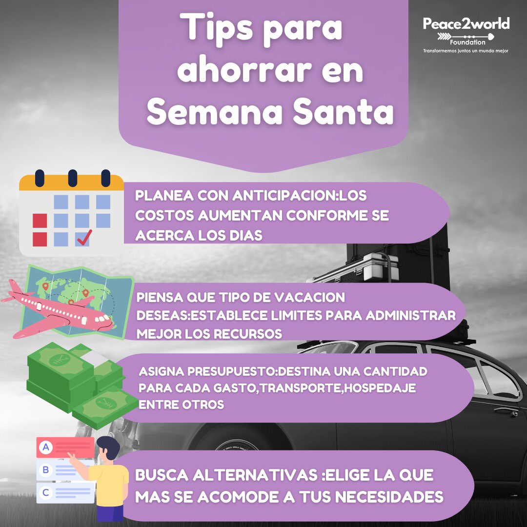 Peace2world_org's tweet photo. Consejos para ahorrar en estas vacaciones de semana santa! ⛱🏝🌊
#peace2worldfoundation #P2WF #elsalvador #sv #jovenes #fundacion https://t.co/bTE5OFQ0Jl