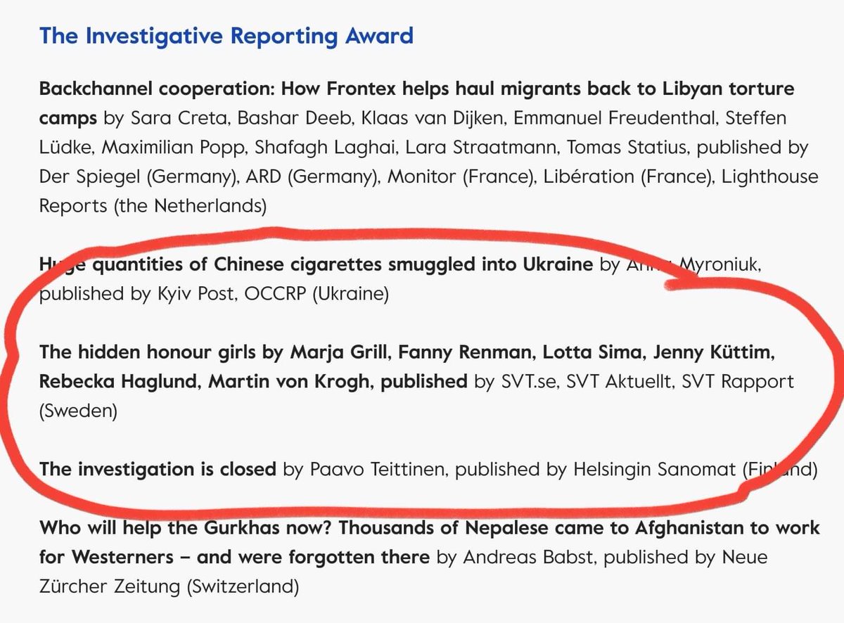 micke_grill's tweet photo. Enormt roligt fredagsbesked!

Veckans ANDRA nominering för SVT:s granskning Hedersflickorna, denna gång @EuroPressPrize - grattis och hurra för fantastiska @marjagrill @fannyrenman @LottaSima @jennykuttim @rebeckahaglund @martinvonkrogh https://t.co/oRmYRYxv94