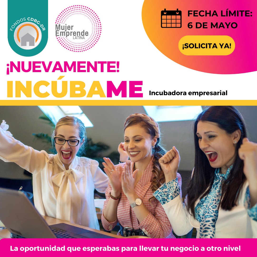 👩Atención Emprendedora, ¿quieres llevar tu negocio al siguiente nivel y hacerlo crecer? 

💪Te invitamos a participar en la 2da Incubadora de Negocios: IncúbaME. 

🤑Solicita bit.ly/MELINCUBAME2.

⏰Fecha límite 6 de mayo 

#IncubaME
#QueremosinformarteCDBGDR
#yovoyame