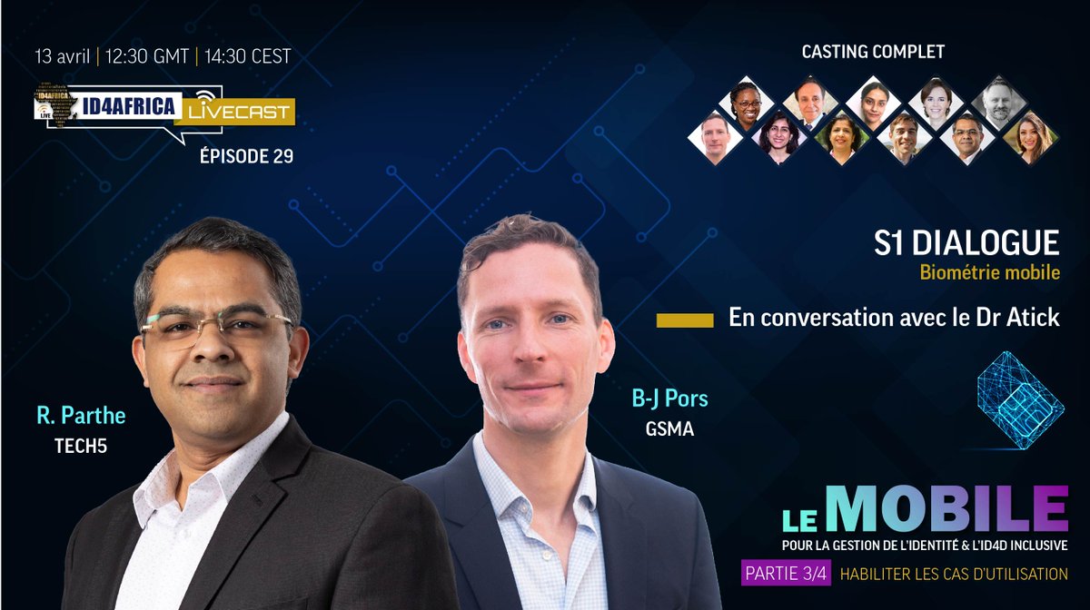 La biométrie dans le contexte mobile! <a href="/ID4Africa/">ID4Africa</a>

Ne manquez pas cette discussion panel avec le Dr Atick &amp; les experts Rahul Parthe <a href="/Tech5ai/">TECH5</a>
 &amp; Bart-Jan Pors <a href="/GSMA/">GSMA</a> sur la biométrie mobile permettant des cas d'utilisation réels

👉 bit.ly/L29details
🗓️13avr, 12:30 GMT