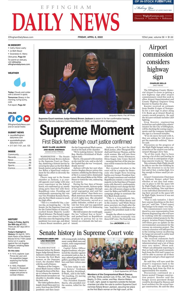 illinoisdems's tweet photo. Illinois front pages celebrate Ketanji Brown Jackson's historic confirmation as the first Black woman appointed to the U.S. Supreme Court
#AJusticeForAll #JusticeJackson https://t.co/eTMvhGqYIo
