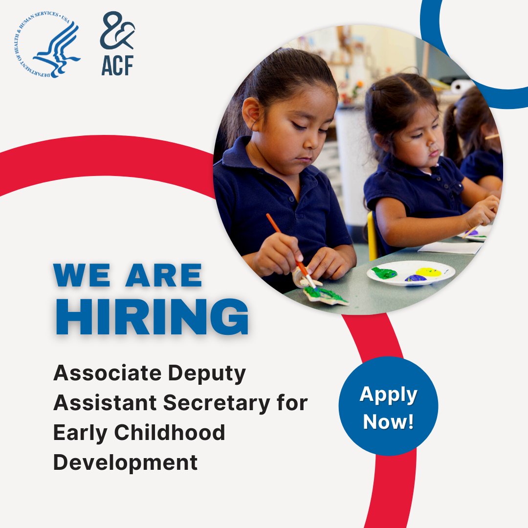 HeadStartgov's tweet image. Are you passionate about delivering meaningful outcomes for children, families, and communities across the country? @ACFgov is hiring an Associate Deputy Assistant Secretary for Early Childhood Development. Learn more about the position and apply now: buff.ly/3uZkCNr