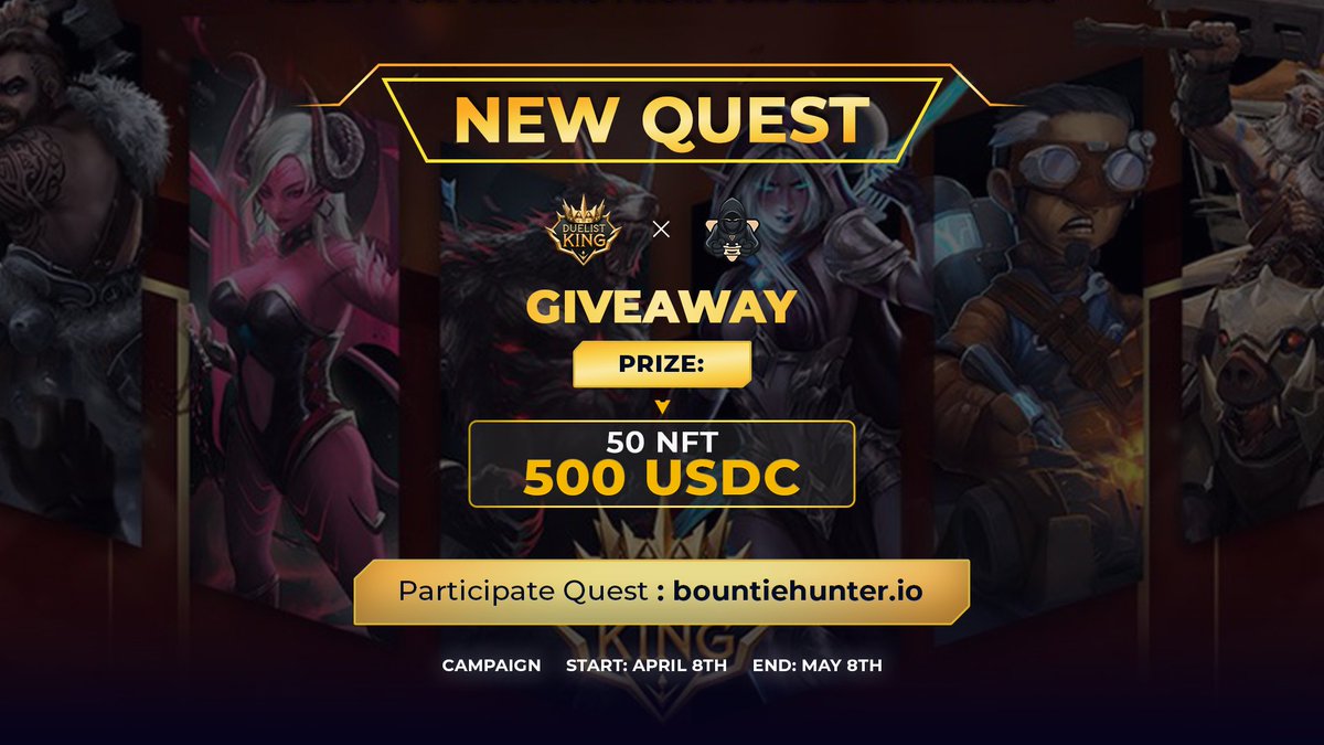 bountie_hunter's tweet photo. NEW QUEST ALERT 🚨
We’re prepared 50 NFTs ($500 USD) to share with Hunters 🎁
Pleased to announce our next Quest with @DuelistKingNFT, the first generational NFT card game that aims to transform the way people play & earn!
Join the Quest now!
https://t.co/JkkA0zknbO
#giveaway https://t.co/7dWuJOd6Rl