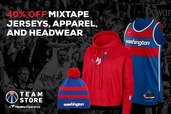 For @WashWizards Fan Appreciation Night tonight we’re offering 40% OFF all City Edition ‘Mixtape’ gear! Includes jerseys and DMV logo gear. Shop early, store opens at 11AM! #DCAboveAll #DMV