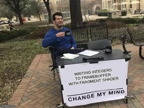 overflow_meme's tweet image. Writing integers to framebuffer with fragment shader stackoverflow.com/questions/7179… #framebuffer #fragmentshader #textures #cpp #opengl