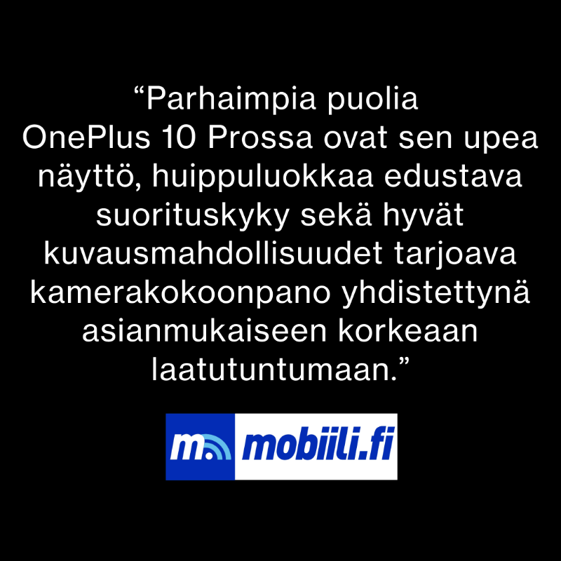 OnePlus_FI's tweet photo. "Parhaimpia puolia OnePlus 10 Prossa ovat sen upea näyttö, huippuluokkaa edustava suorituskyky sekä hyvät kuvausmahdollisuudet tarjoava kamerakokoonpano yhdistettynä asianmukaiseen korkeaan laatutuntumaan." - @MobiiliFi

#OnePlus #NeverSettle #OnePlus10Pro #CaptureEveryHorizon