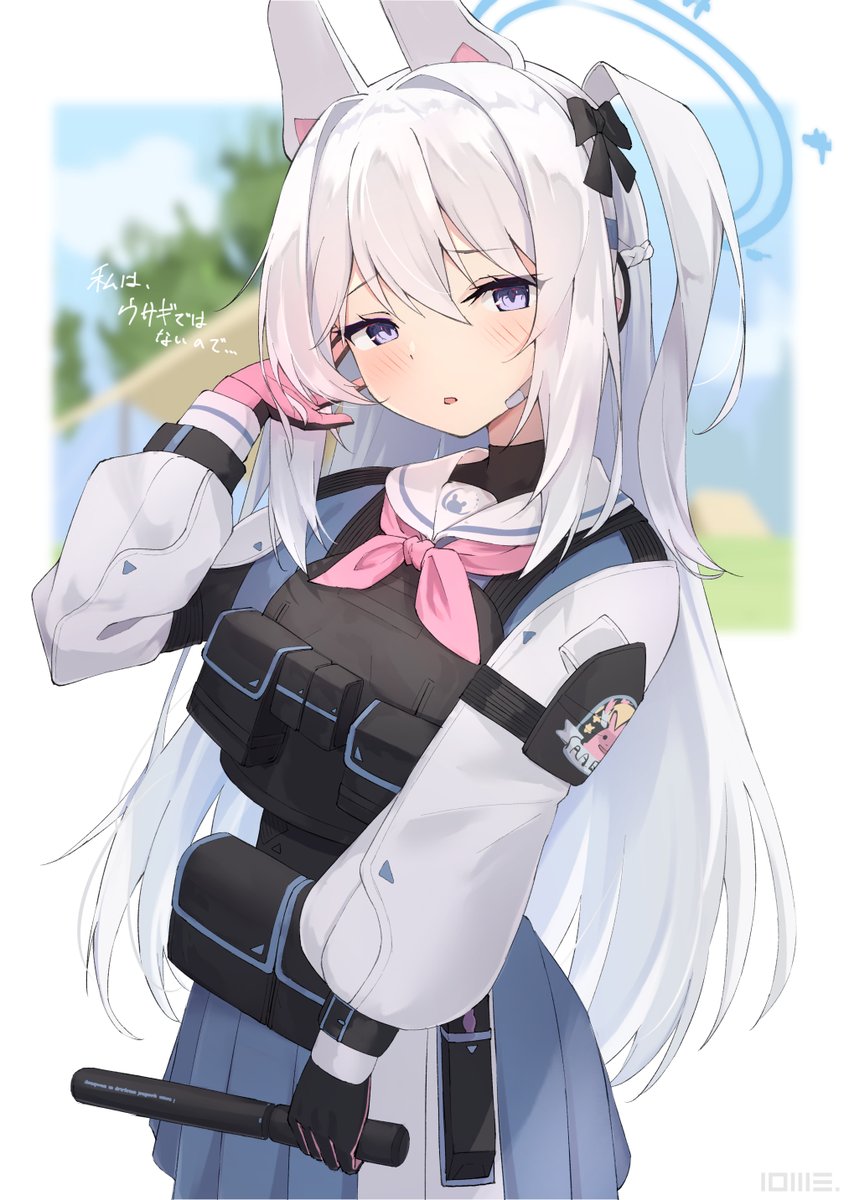 1girl halo solo school uniform gloves tactical clothes white hair  illustration images