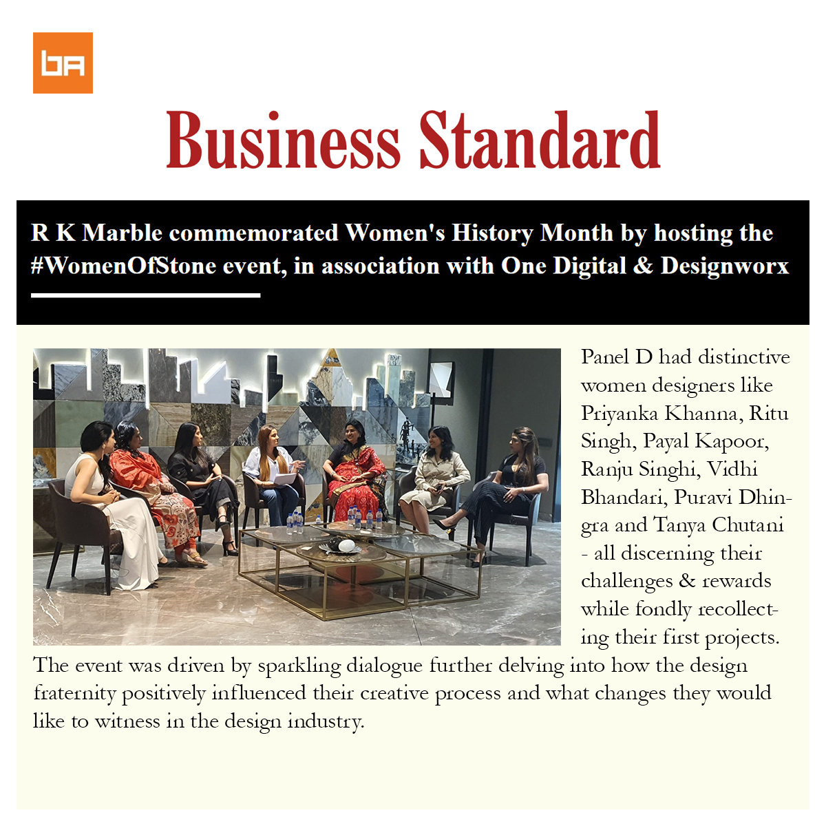 basics_arch's tweet photo. We're #InTheNews!

Head to @bsindia to read all about our founder Ranju Singhi's views on challenges faced by #WomenInDesign:  https://t.co/l3cymyYnkE

#BASICSArchitects #DesignsThatDeliver #WomenInArchitecture #WomenOfStone #IWD2022 #DesignTalks @rkmarblegroup https://t.co/rvq1ycOQ65