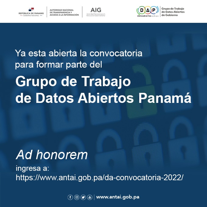 ANTAI_Panama's tweet photo. Te invitamos a formar parte del grupo de trabajo de #DatosAbiertosPanamá🔄

Completa el formulario y acompáñanos a elaborar los Planes de Acción de Datos Abiertos de la República de Panamá🇵🇦. 
#PorUnPanamáTransparente 

Ingresa a: https://t.co/1CD4o3qahn https://t.co/ybNZSakC9j