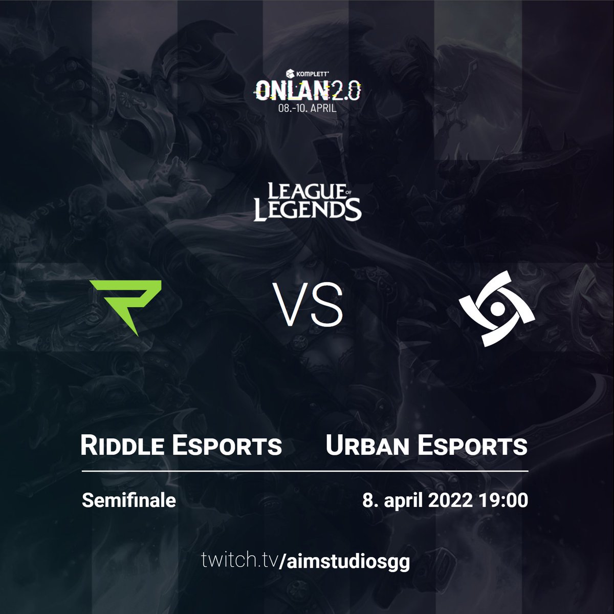 Semifinale idag i Komplett OnLAN!
<a href="/RiddleEsports/">RIDDLE</a> mot @UrbanEsportsNor 

Kl. 19:00
Twitch.tv/aimstudiosgg