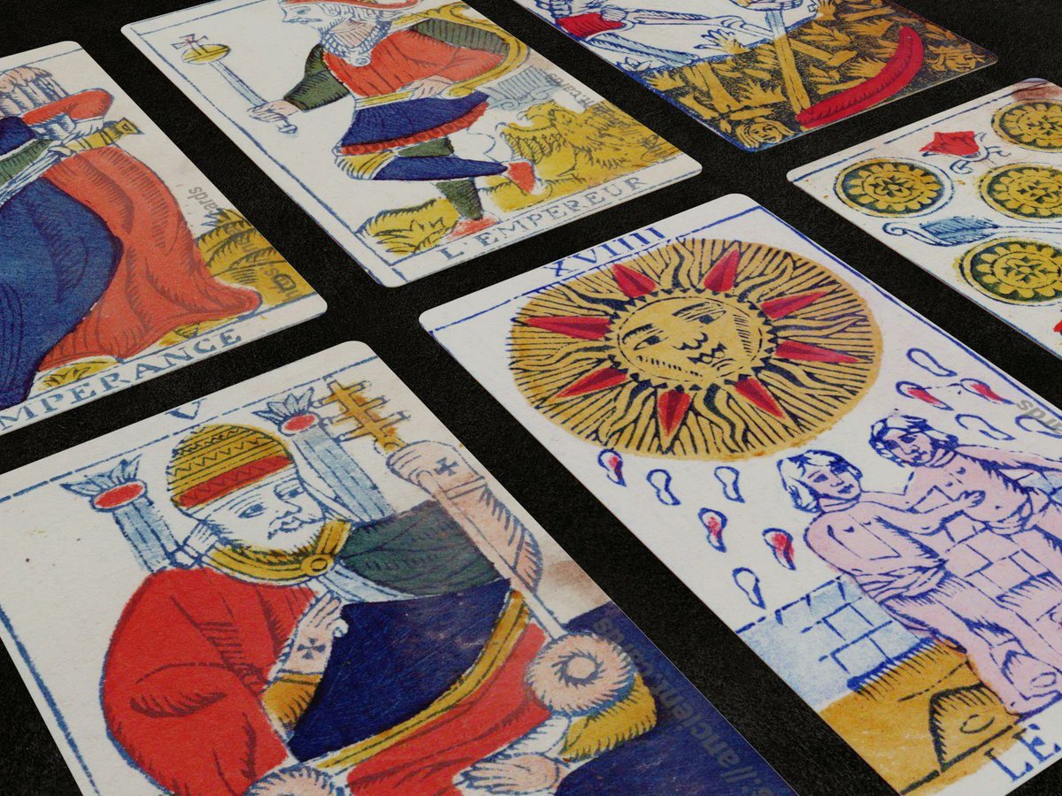 MaisonEtteilla's tweet photo. Wonderful Grand Tarrau Fin Tarot cards made in France by Carrajat in 1840. More photos here 👉 https://t.co/xriO1pu5VT

#tarot #TarotReading #dailytarot  #playingcards #tarocchi  #tarock #Königrufen
#tarocchiantichi #tarotcards #antiquetarot https://t.co/eVb0HZ88mN