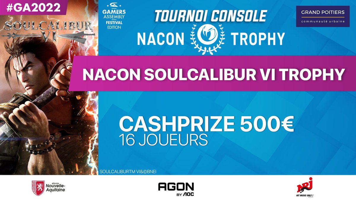 La #GA2022 accueille aussi la Nacon Soulcalibur VI Trophy! 🏆 Merci <a href="/NaconFR/">Nacon France</a> 🤩 
🥊 Pour les mordus des jeux de combat, il reste encore des places pour participer au tournoi et avoir la chance de remporter un des cashprize mis en jeu🔥
➡️ Billetterie : bit.ly/3DTWobn