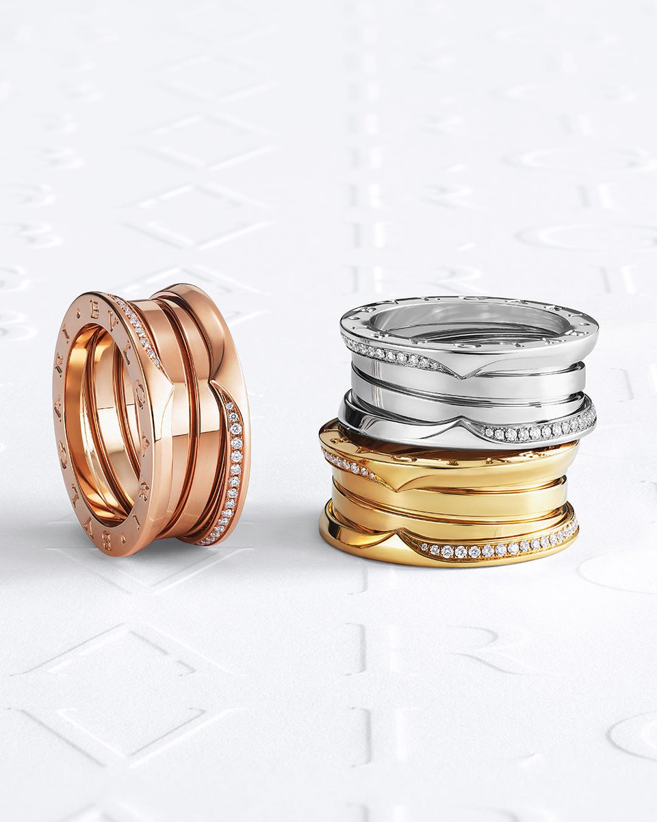 Bulgariofficial's tweet photo. Discover fresh interpretations of the distinctive #Bzero1 spiral. #Bulgari crafts these relentless creations in 18kt yellow, white, or bold rose gold — embellishing the rings with an exuberant diamond-set wave. https://t.co/Cta53j5zev #BulgariJewelry #BETHEONE https://t.co/s80EOVd66A