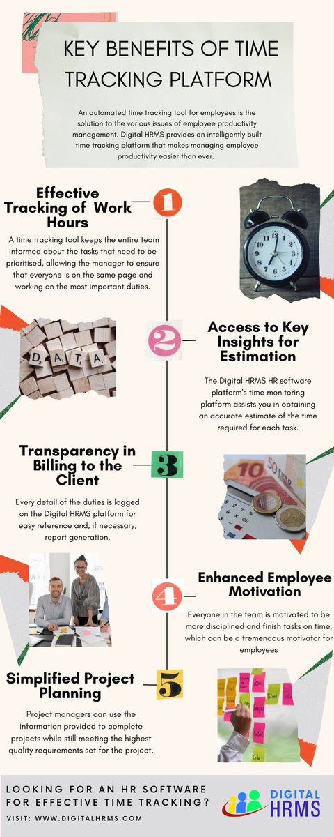 DigitalHRMS's tweet image. Here's an infographics on how Digital HRMS time tracking platform offers multiple benefits for the employees & HR. #TimeTracking #TaskTracking #EmployeeProductivity #HR #HRSoftware #HRMS #DigitalHRMS #Infographics
