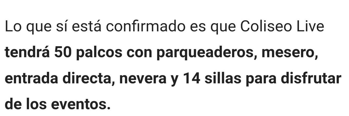 Lu_Montero's tweet photo. @Nathaliagr17 @taquillalive @ColiseoLive Normalmente los palcos son para 10 personas, pero según describen en una publicación estos serían para 14 personas https://t.co/gpGfn4Aw3x
