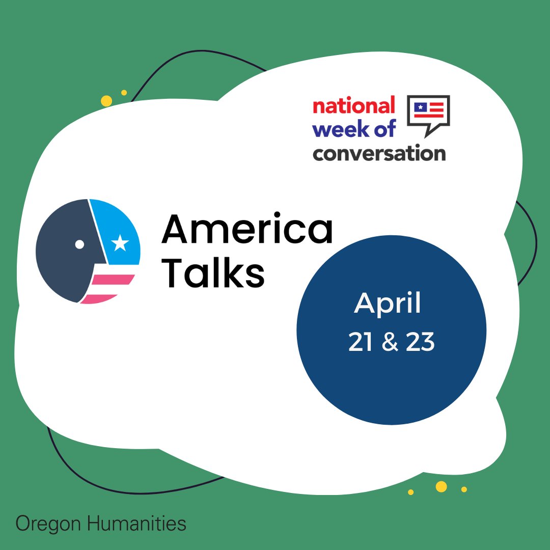 orhumanities's tweet photo. This month, thousands of Americans will come together to connect across differences and find a way forward.

We hope you'll join us in participating in #AmericaTalks, a national conversation event taking place online on April 21 and 23.

Sign up here: https://t.co/leXfqDLgDf https://t.co/XJU2MPopWJ