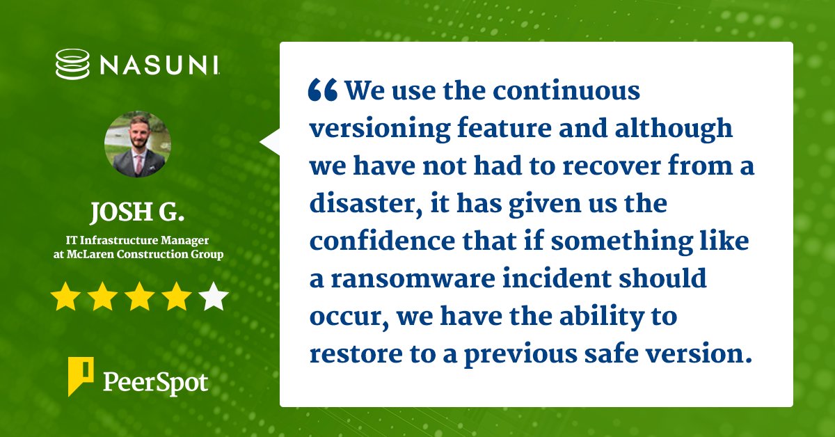 Nasuni's tweet image. Nasuni provides huge savings, easy scale, and fast recovery. Don&apos;t believe us? Ask our customers! #NasuniCustomer #costsavings #cloudfilestorage #datamanagement
bit.ly/3rCUYxz